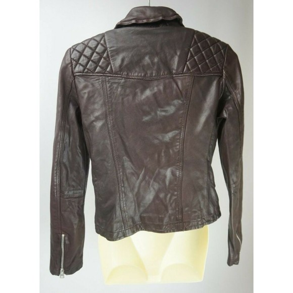 ALLSAINTS Vintage Distressed Leather Catch Biker Jacket Oxblood Red Size 4 - Picture 4 of 6